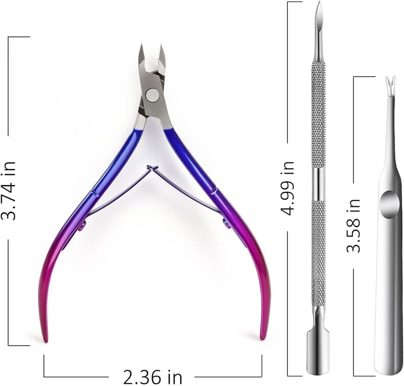 cmetta Cuticle Nipper, Polished Coated Durable Trimmer with Pusher, Nail Clipper with Fine Edge, Comfort Grip Cuticle Cutter and Remover Tool Kit for Nail Care (Rose+Blue+Pusher) - Image 2